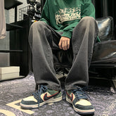 Men Jeans Summer Retro Wide-Leg Pants Baggy Straight Trousers